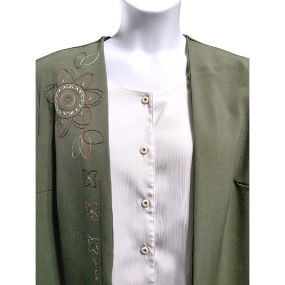Allison Daley Ii Olive Green Embroidered Jacket Attached Button Top 18W - Picture 3 of 9